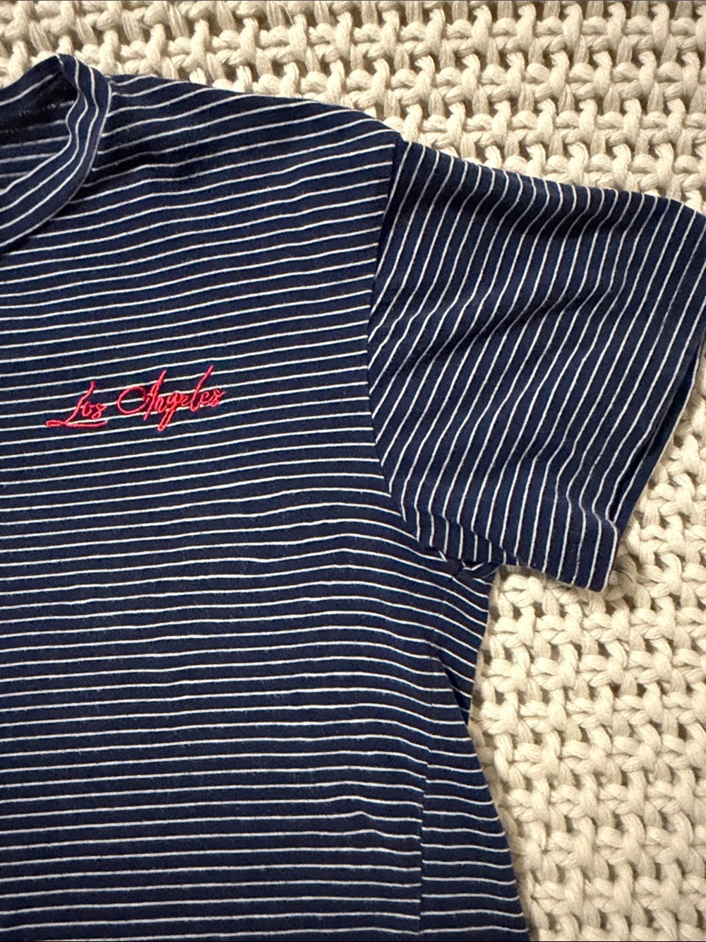 Dirtee Laundry Navy Striped "Los Angeles" Embroidered Crop Top - size XS - Picture 4 of 8